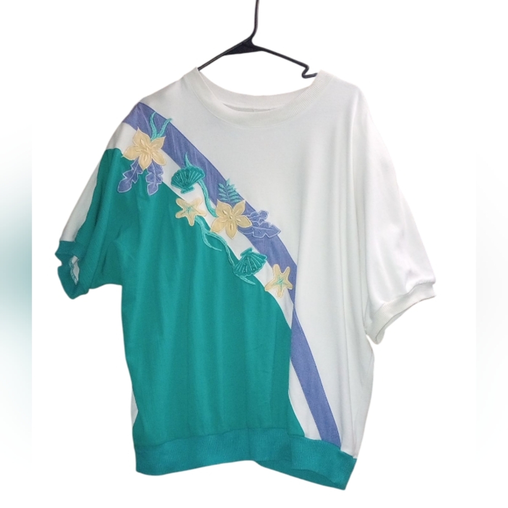 Floral Embroidered Women's Top - Green and White